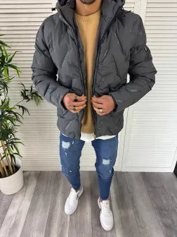 Geaca barbati groasa de iarna gri petrol B3354 D0-5